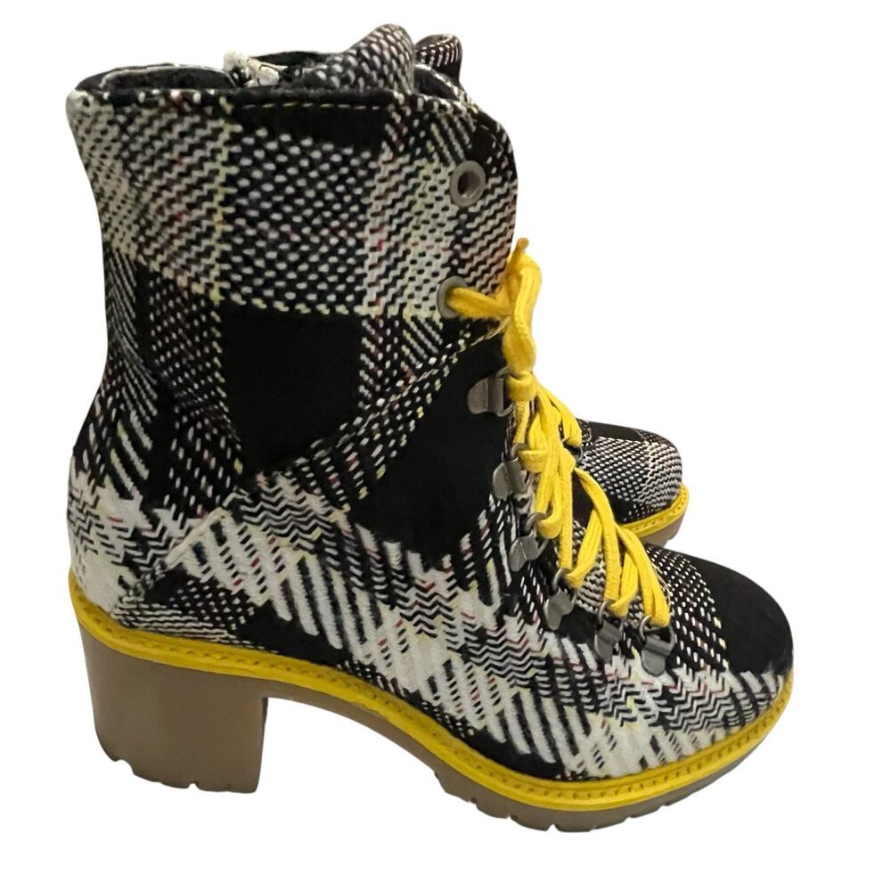 Eric Michael Indigo Plaid Lace Up Boots 36EU 5.5-6US Waterproof Yellow Multi